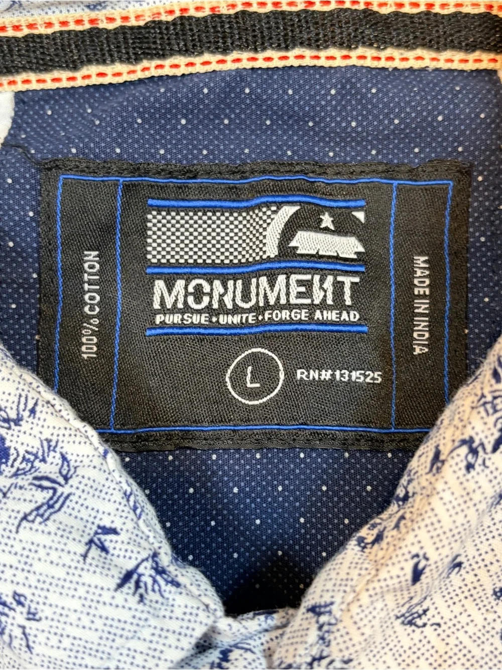 Monument Mens Button Down Short Sleeve Shirt Blue Leaf Pattern Size Large